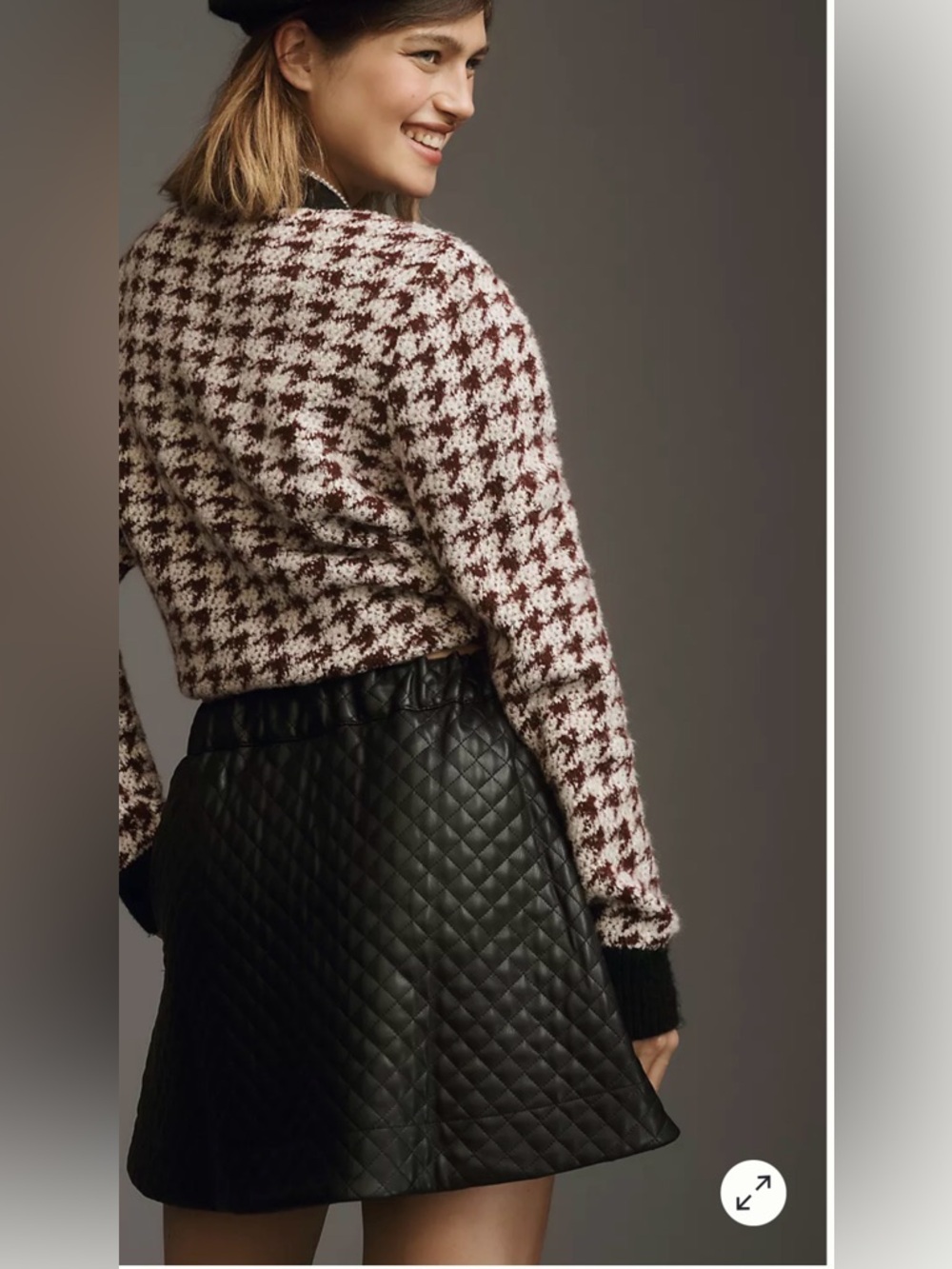 Anthropologie Maeve Black Quilted Faux-Leather Mini Skirt with pockets (mix29) - Picture 2 of 6
